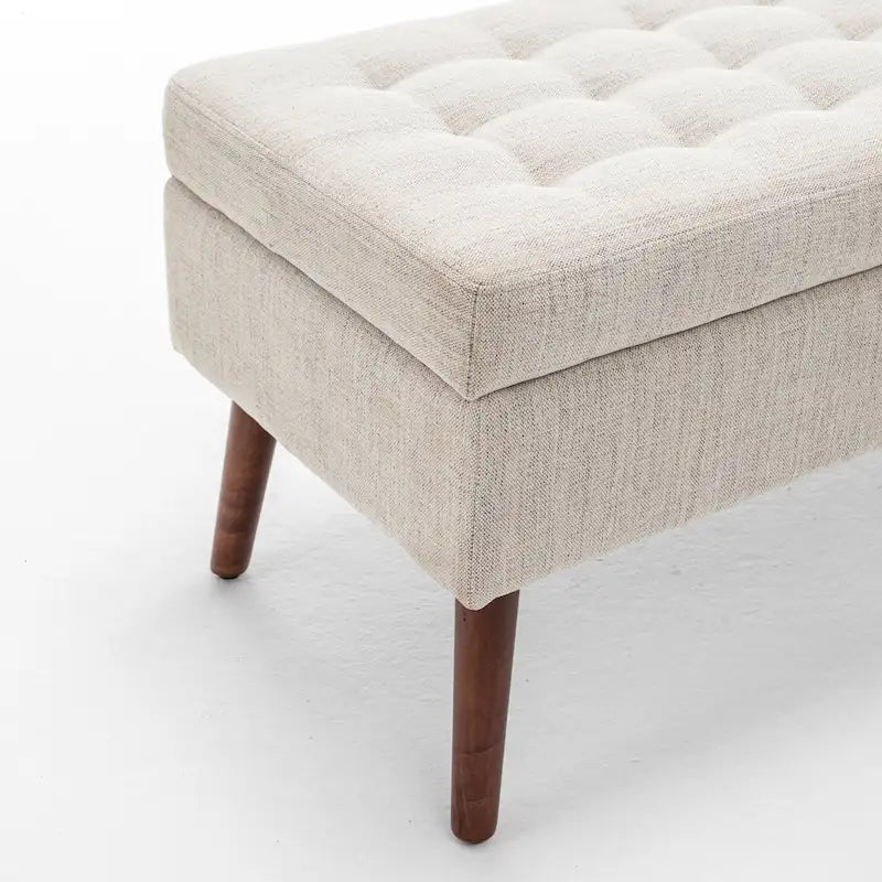 Banc de rangement capitonné, Dessus relevable, Charnière de sécurité, Pieds coniques en bois massif, Planche multicouche, Capacité de 136 kg