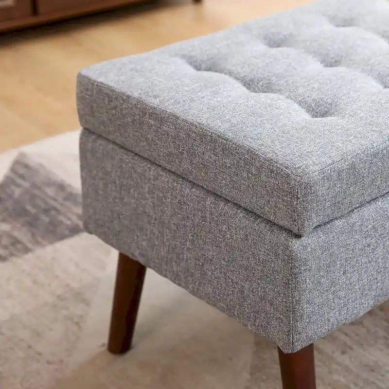 Banc de rangement capitonné, Dessus relevable, Charnière de sécurité, Pieds coniques en bois massif, Planche multicouche, Capacité de 136 kg