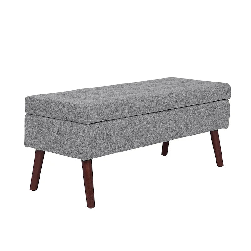 Banc de rangement capitonné, Dessus relevable, Charnière de sécurité, Pieds coniques en bois massif, Planche multicouche, Capacité de 136 kg