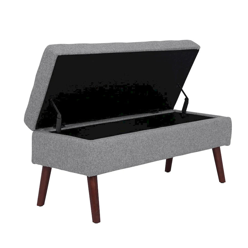 Banc de rangement capitonné, Dessus relevable, Charnière de sécurité, Pieds coniques en bois massif, Planche multicouche, Capacité de 136 kg