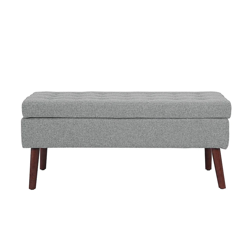 Banc de rangement capitonné, Dessus relevable, Charnière de sécurité, Pieds coniques en bois massif, Planche multicouche, Capacité de 136 kg