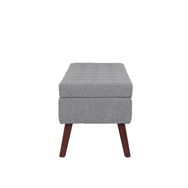 Banc de rangement capitonné, Dessus relevable, Charnière de sécurité, Pieds coniques en bois massif, Planche multicouche, Capacité de 136 kg