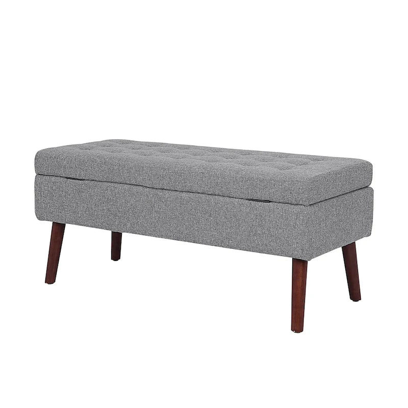 Banc de rangement capitonné, Dessus relevable, Charnière de sécurité, Pieds coniques en bois massif, Planche multicouche, Capacité de 136 kg