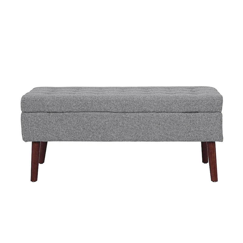 Banc de rangement capitonné, Dessus relevable, Charnière de sécurité, Pieds coniques en bois massif, Planche multicouche, Capacité de 136 kg