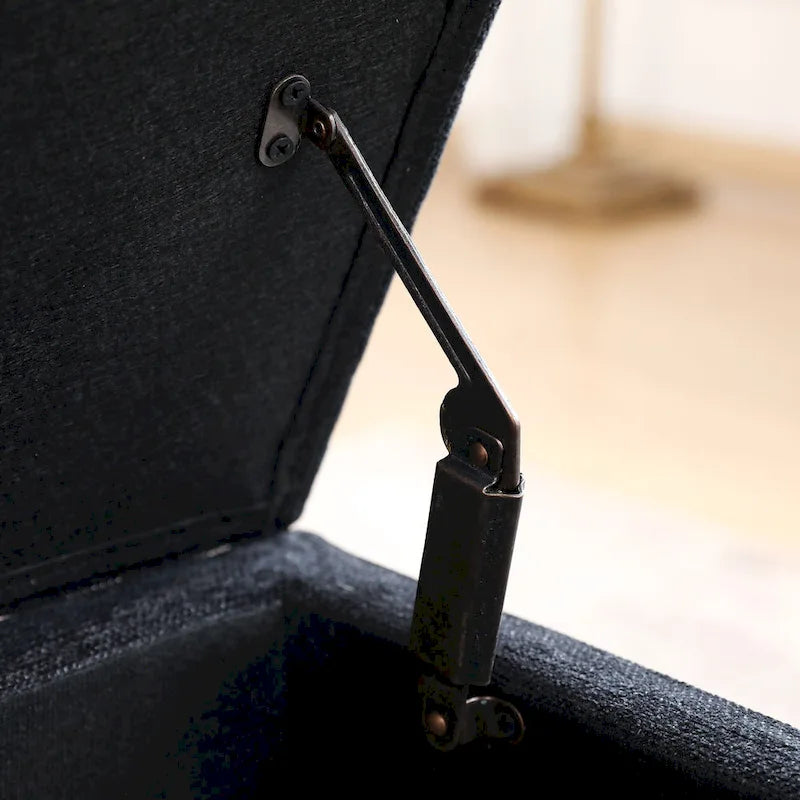 Banc de rangement capitonné, Dessus relevable, Charnière de sécurité, Pieds coniques en bois massif, Planche multicouche, Capacité de 136 kg