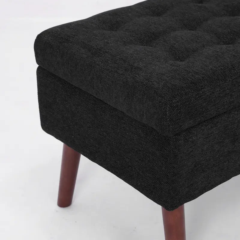 Banc de rangement capitonné, Dessus relevable, Charnière de sécurité, Pieds coniques en bois massif, Planche multicouche, Capacité de 136 kg