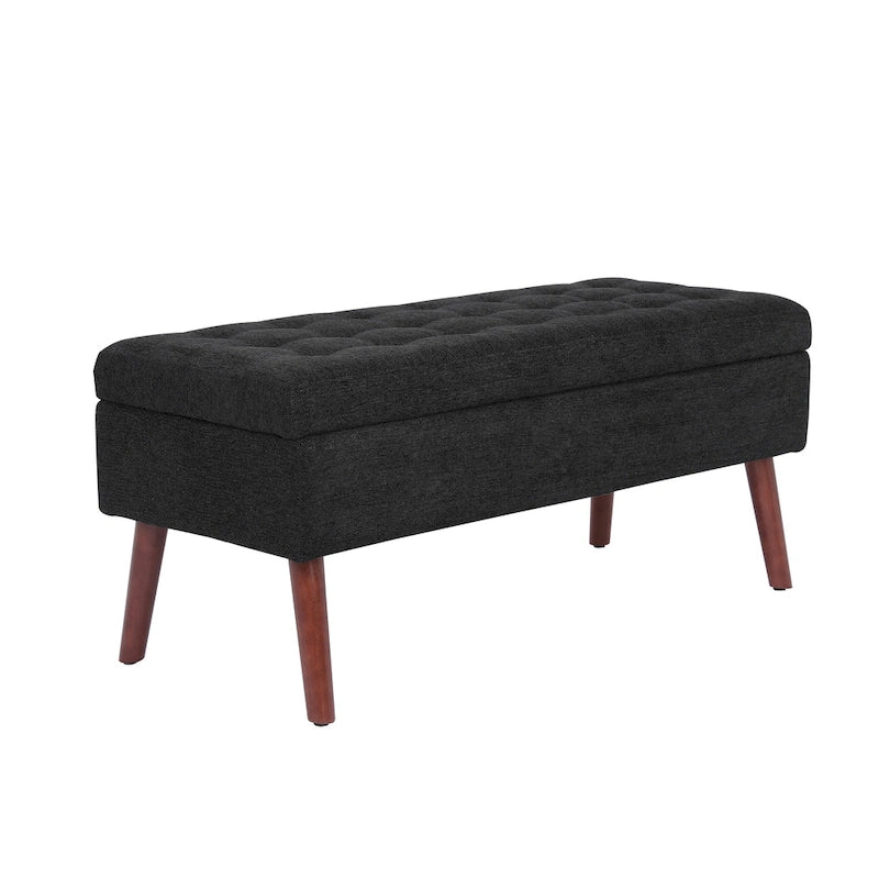Banc de rangement capitonné, Dessus relevable, Charnière de sécurité, Pieds coniques en bois massif, Planche multicouche, Capacité de 136 kg