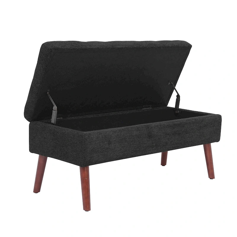 Banc de rangement capitonné, Dessus relevable, Charnière de sécurité, Pieds coniques en bois massif, Planche multicouche, Capacité de 136 kg