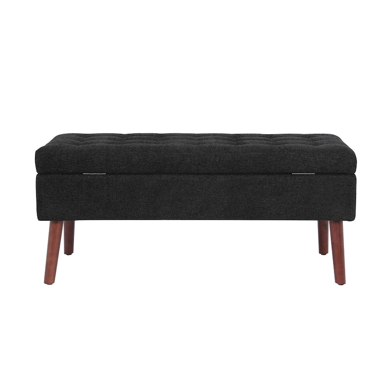 Banc de rangement capitonné, Dessus relevable, Charnière de sécurité, Pieds coniques en bois massif, Planche multicouche, Capacité de 136 kg