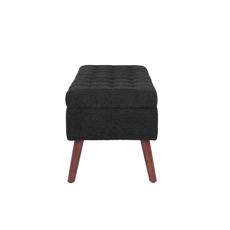 Banc de rangement capitonné, Dessus relevable, Charnière de sécurité, Pieds coniques en bois massif, Planche multicouche, Capacité de 136 kg