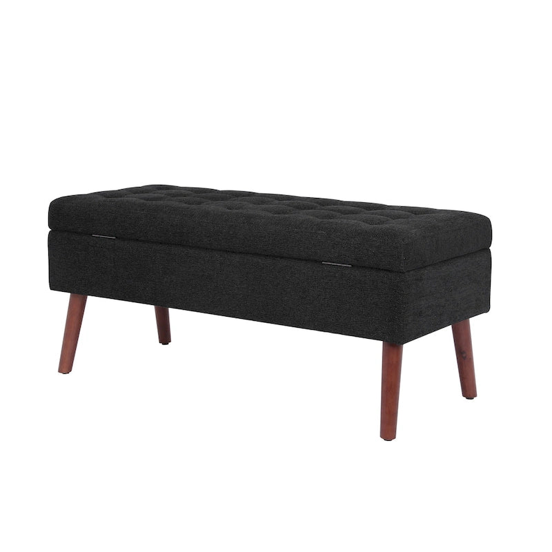 Banc de rangement capitonné, Dessus relevable, Charnière de sécurité, Pieds coniques en bois massif, Planche multicouche, Capacité de 136 kg