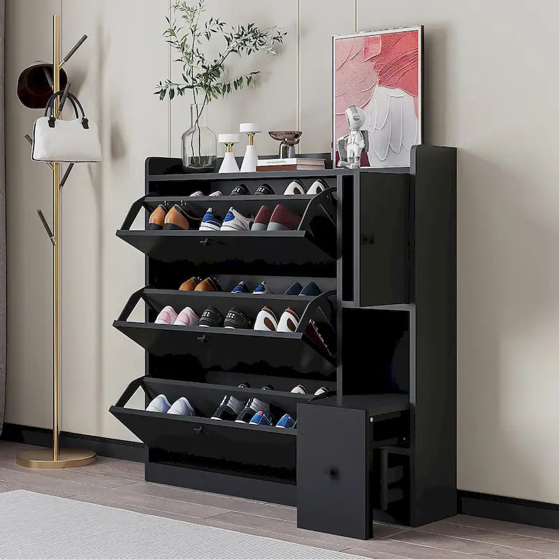 Meuble à chaussures à abattants Trois tiroirs basculants Meuble latéral et tiroir Capacité 24 paires MDF Panneau de particules Anti-basculement