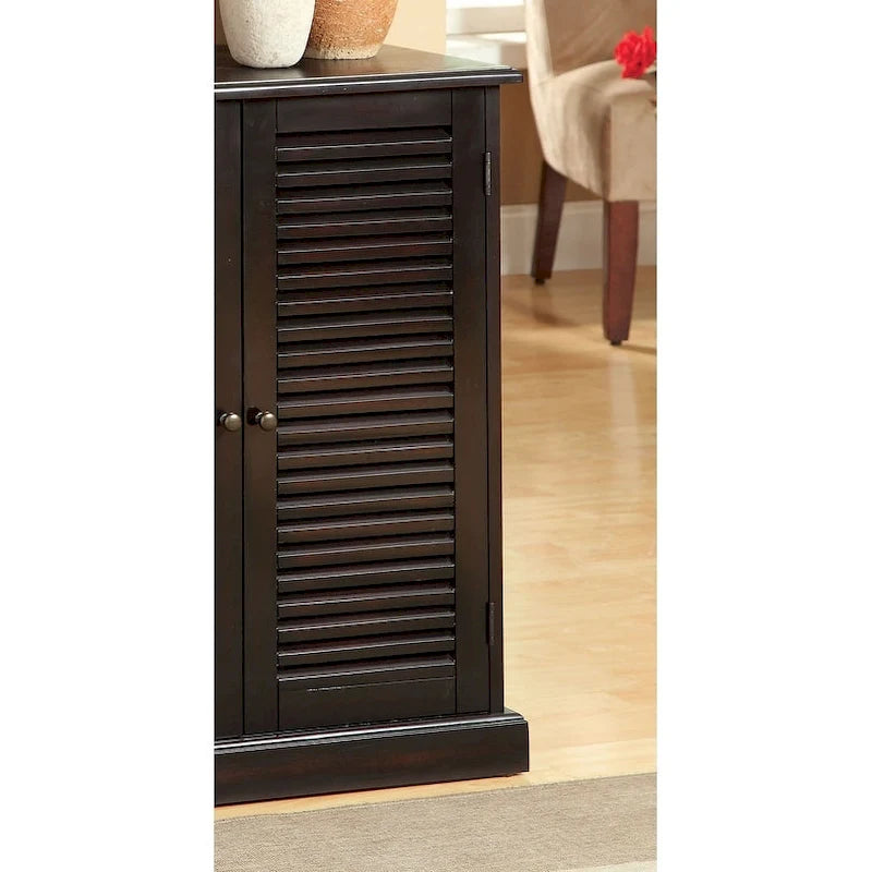 Meuble à chaussures Deux portes persiennes Tablettes intérieures réglables Poignées bouton bronze Plinthe de base