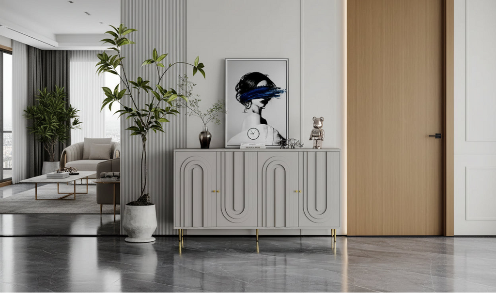 Accent Cabinet Black Lacquered Wooden Cabinet with 4 Glass Doors Sideboard Buffet Server Cabinet Storage Cabinet