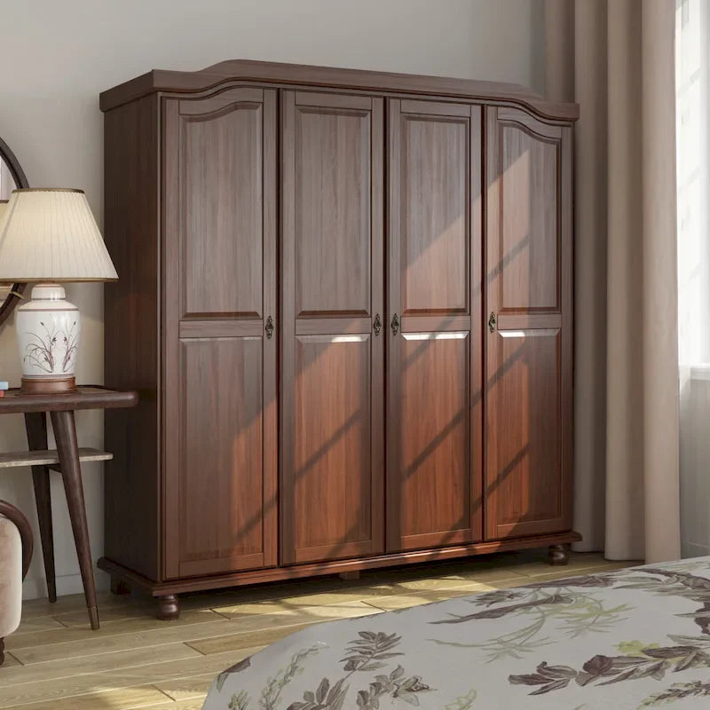Armoire-penderie Kyle à 4 portes en bois massif 100 % Palace Imports, avec portes en bois massif ou miroir