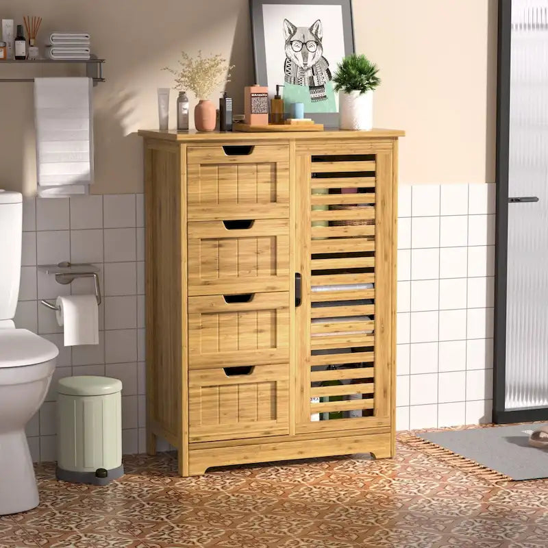 Meuble de rangement sur pied pour salle de bain VEIKOUS avec 4 tiroirs