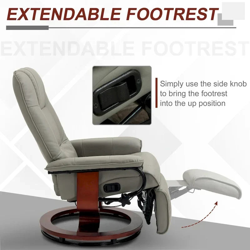 Fauteuil inclinable HomCom en similicuir avec base pivotante manuelle réglable et repose-pieds confortable et relaxant