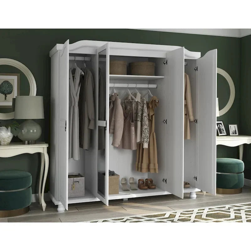 Armoire-penderie Kyle à 4 portes en bois massif 100 % Palace Imports, avec portes en bois massif ou miroir