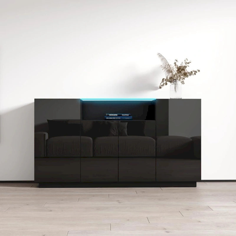 Buffet bahut moderne laqué avec éclairage LED 16 couleurs, quatre portes, 160 cm de large