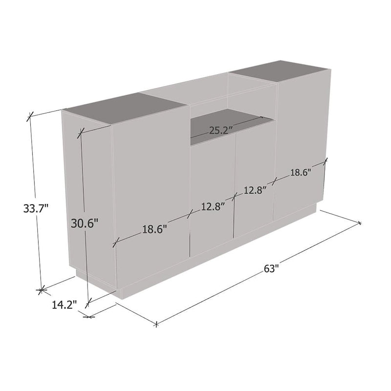 Buffet bahut moderne laqué avec éclairage LED 16 couleurs, quatre portes, 160 cm de large