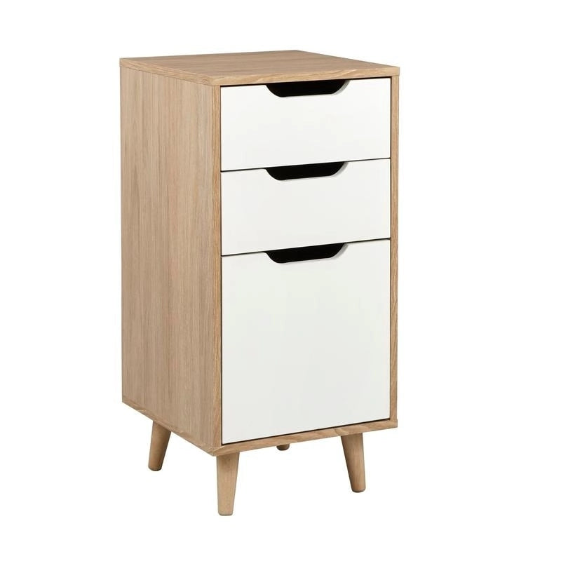 Meuble de classement Mid-Century Modern Deux tiroirs de rangement Un tiroir pour dossiers format lettre Pieds coniques Panneaux de particules stratifiés