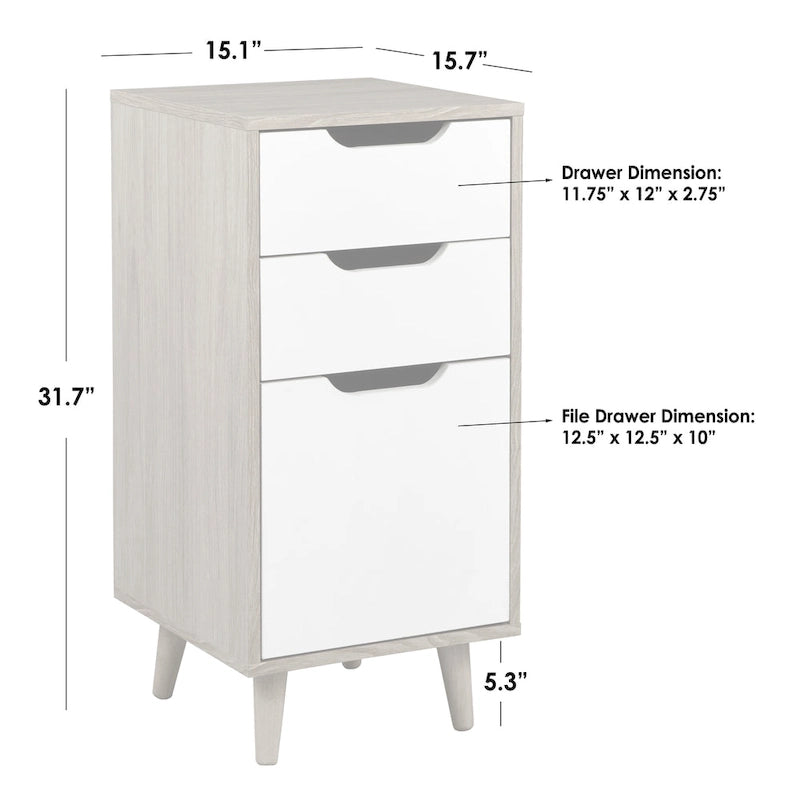 Meuble de classement Mid-Century Modern Deux tiroirs de rangement Un tiroir pour dossiers format lettre Pieds coniques Panneaux de particules stratifiés