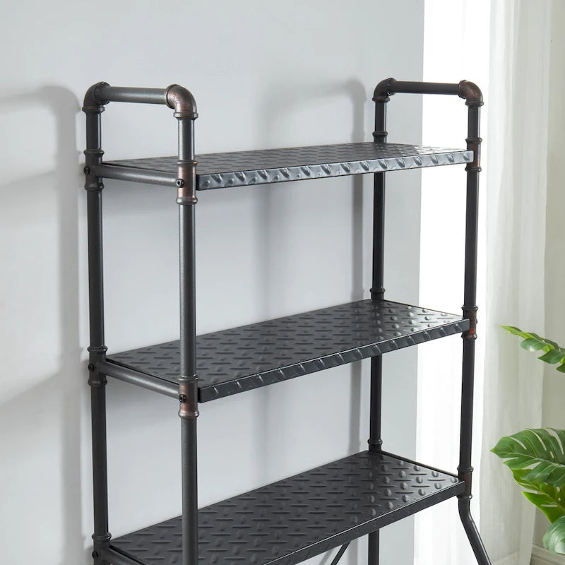 Étagère de Rangement pour Toilettes à Trois Niveaux Ouverts, Cadre en Métal Style Tuyau Industriel, Fini Noir Sablé et Cuivre Clair