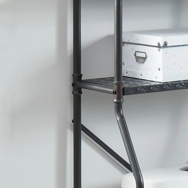 Étagère de Rangement pour Toilettes à Trois Niveaux Ouverts, Cadre en Métal Style Tuyau Industriel, Fini Noir Sablé et Cuivre Clair