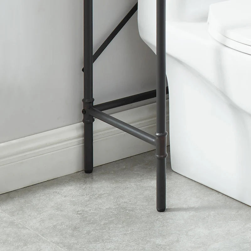 Étagère de Rangement pour Toilettes à Trois Niveaux Ouverts, Cadre en Métal Style Tuyau Industriel, Fini Noir Sablé et Cuivre Clair