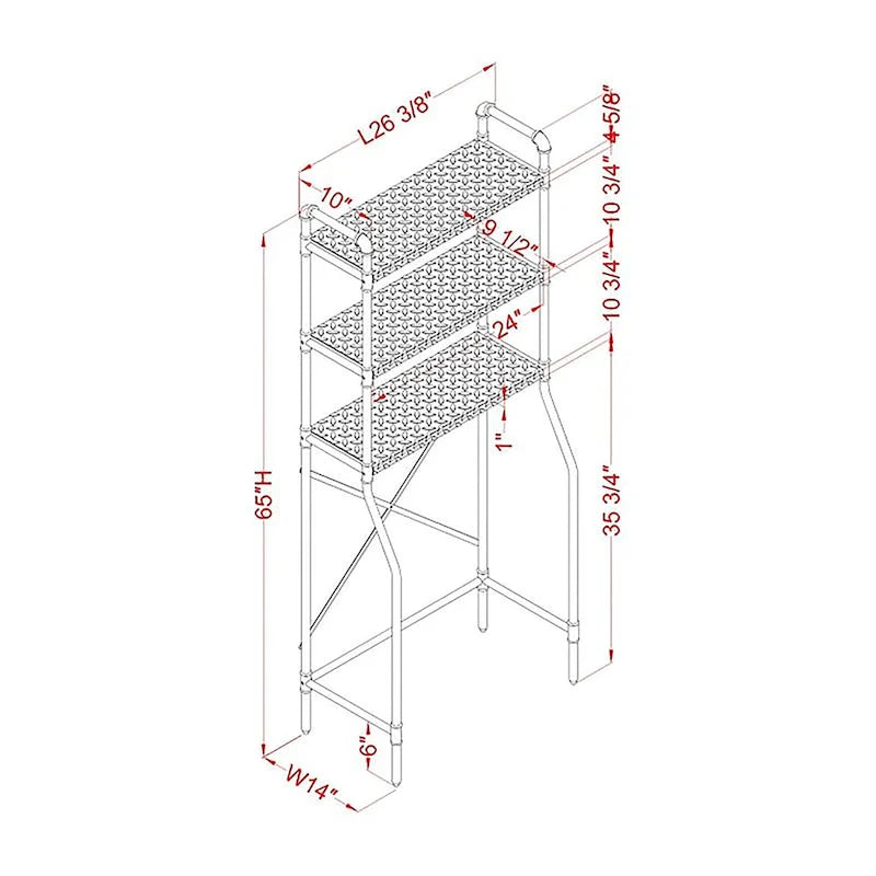 Étagère de Rangement pour Toilettes à Trois Niveaux Ouverts, Cadre en Métal Style Tuyau Industriel, Fini Noir Sablé et Cuivre Clair