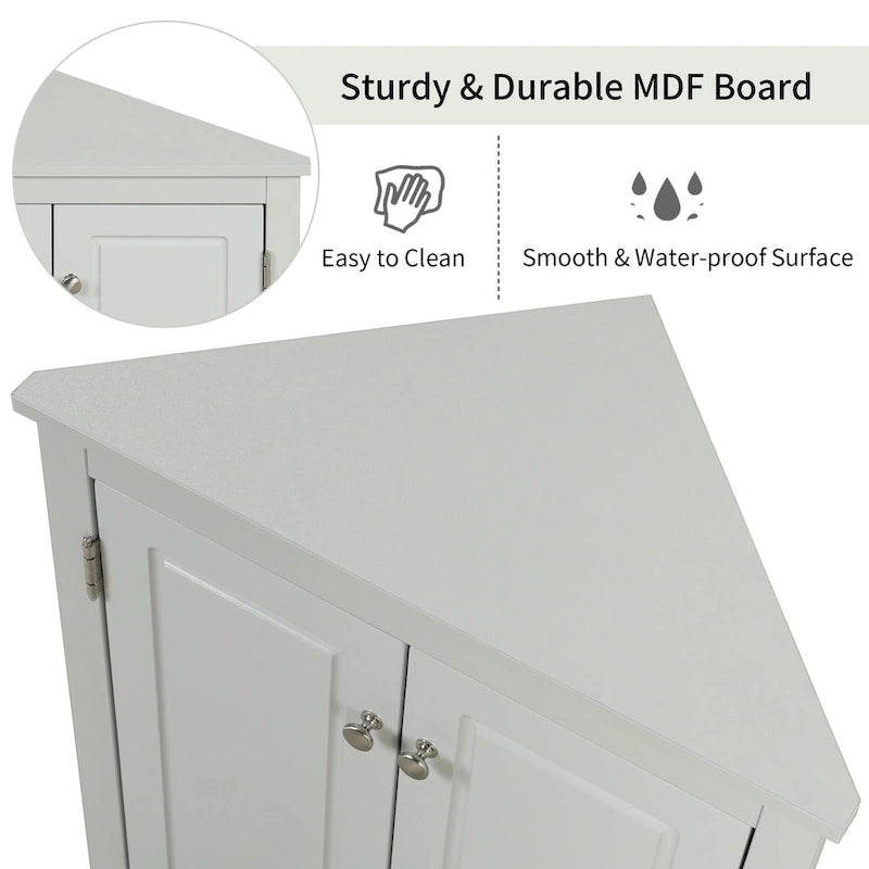 Meuble de Rangement d'Angle Deux Portes Trois Étagères Réglables Base Cintrée MDF Finition Grain de Bois Résistante à l'Humidité