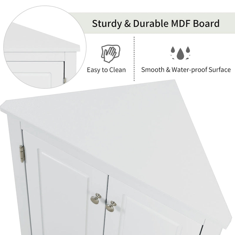 Meuble de Rangement d'Angle Deux Portes Trois Étagères Réglables Base Cintrée MDF Finition Grain de Bois Résistante à l'Humidité