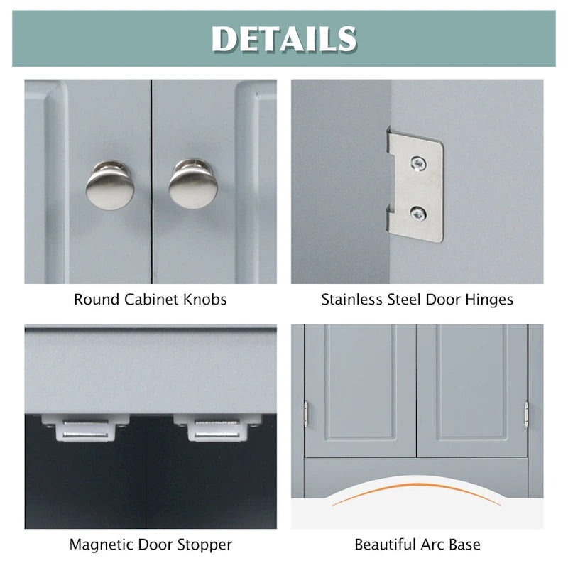 Meuble de Rangement d'Angle Deux Portes Trois Étagères Réglables Base Cintrée MDF Finition Grain de Bois Résistante à l'Humidité