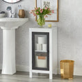 Meuble bas de salle de bain à porte vitrée simple, cadre noir, étagère réglable, pieds en pin massif, finition MDF blanc