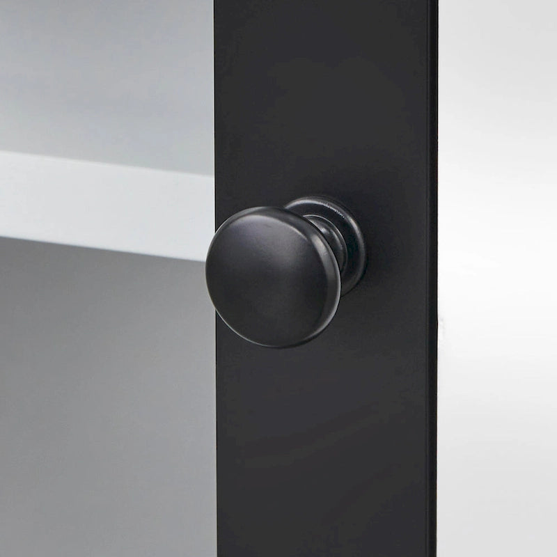Meuble bas de salle de bain à porte vitrée simple, cadre noir, étagère réglable, pieds en pin massif, finition MDF blanc