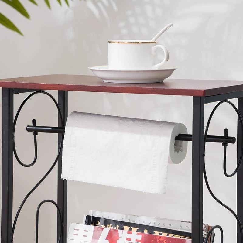 Table d'appoint de salle de bain avec porte-revues et porte-rouleau de papier toilette, cadre en fer, dessus en MDF, pieds anti-rayures