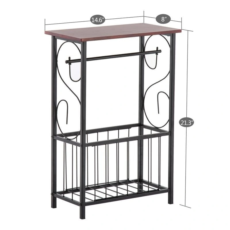 Table d'appoint de salle de bain avec porte-revues et porte-rouleau de papier toilette, cadre en fer, dessus en MDF, pieds anti-rayures