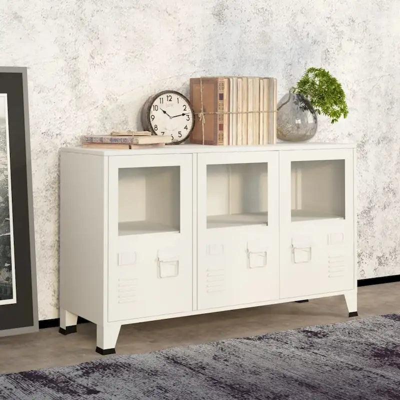 Buffet Bahut Industriel en Métal avec Portes Vitrées Trois Portes