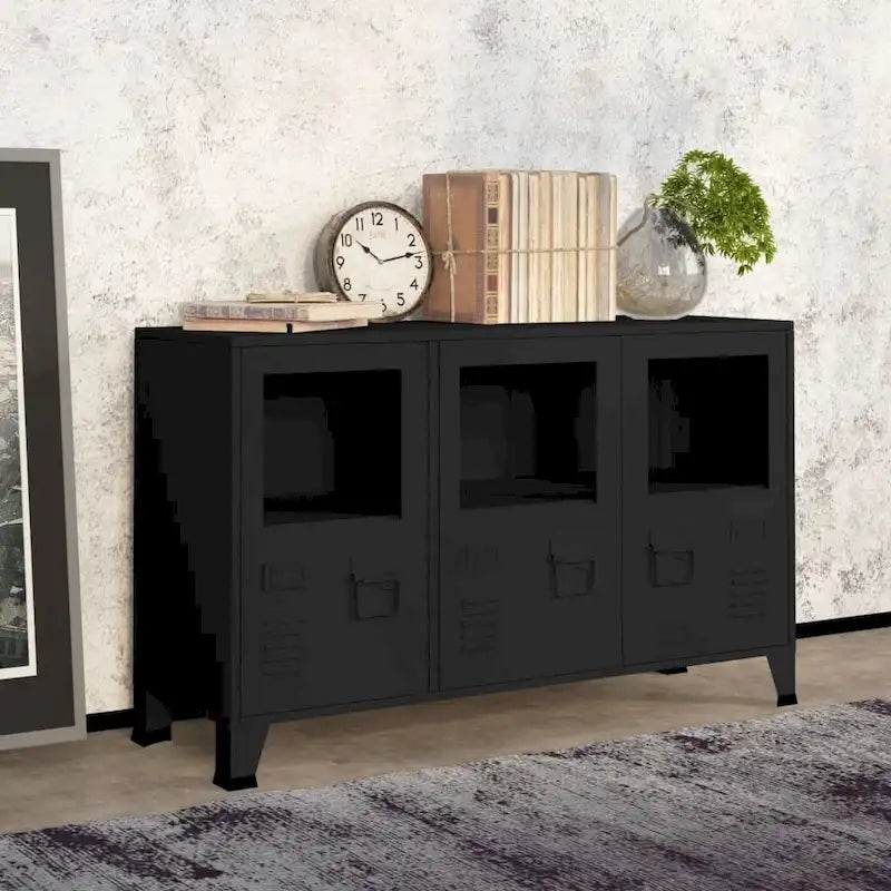 Buffet Bahut Industriel en Métal avec Portes Vitrées Trois Portes