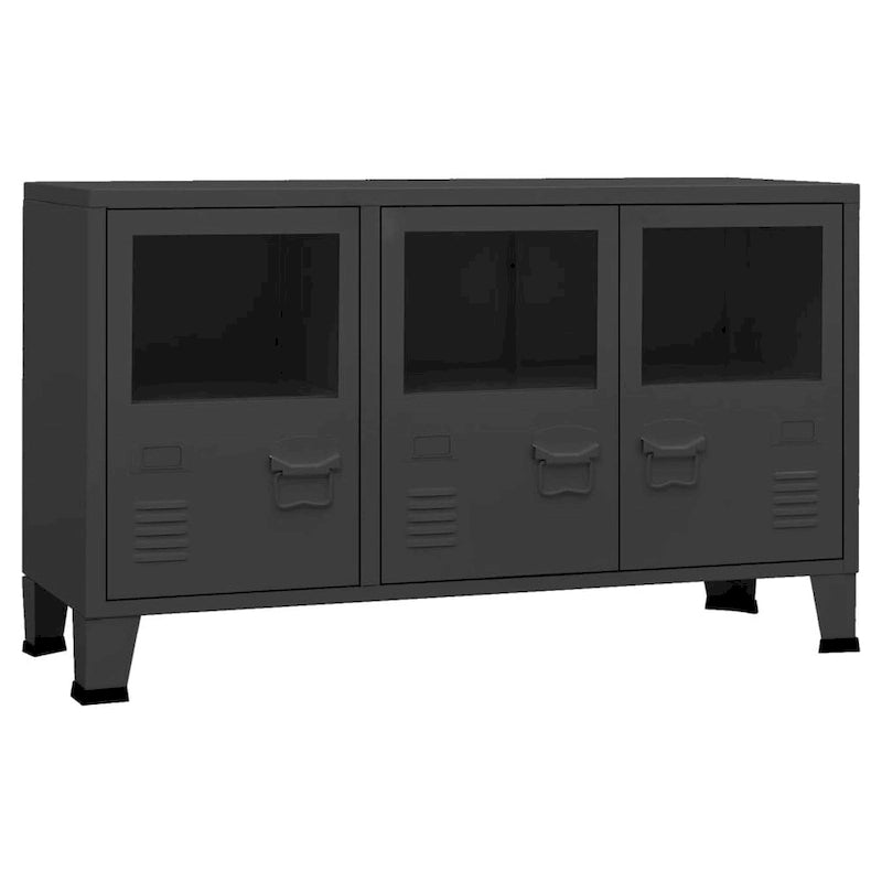 Buffet Bahut Industriel en Métal avec Portes Vitrées Trois Portes