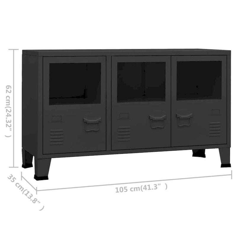 Buffet Bahut Industriel en Métal avec Portes Vitrées Trois Portes