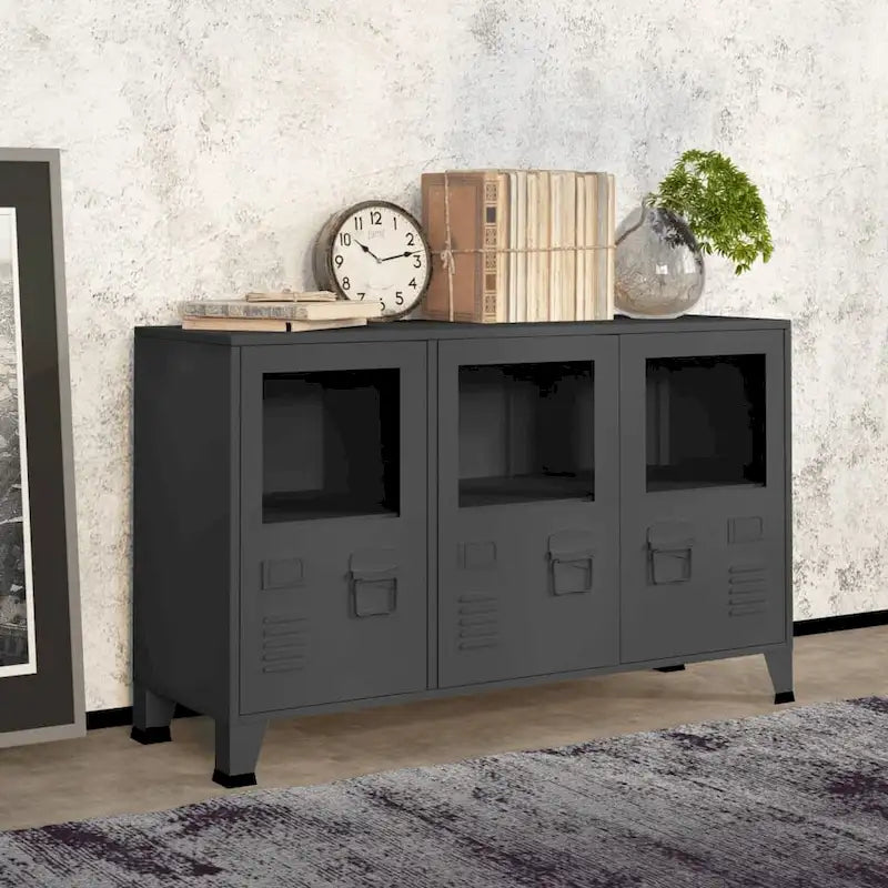 Buffet Bahut Industriel en Métal avec Portes Vitrées Trois Portes