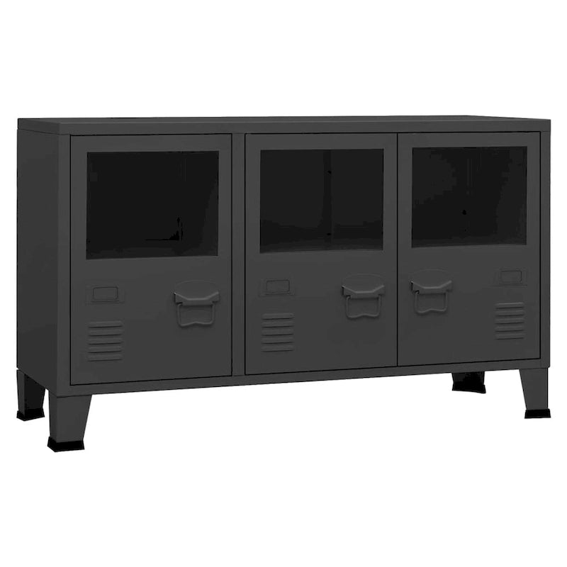 Buffet Bahut Industriel en Métal avec Portes Vitrées Trois Portes