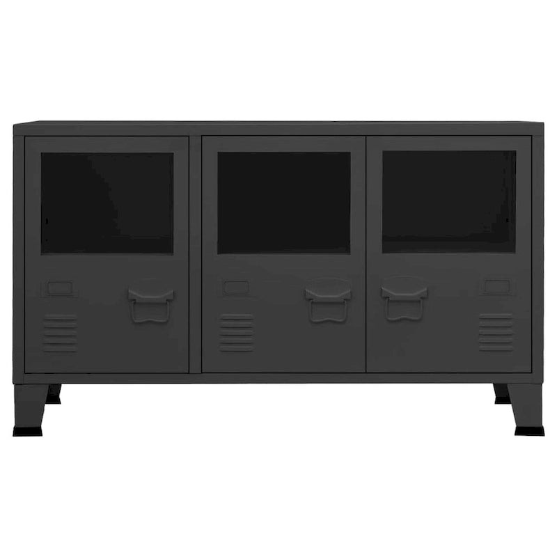 Buffet Bahut Industriel en Métal avec Portes Vitrées Trois Portes