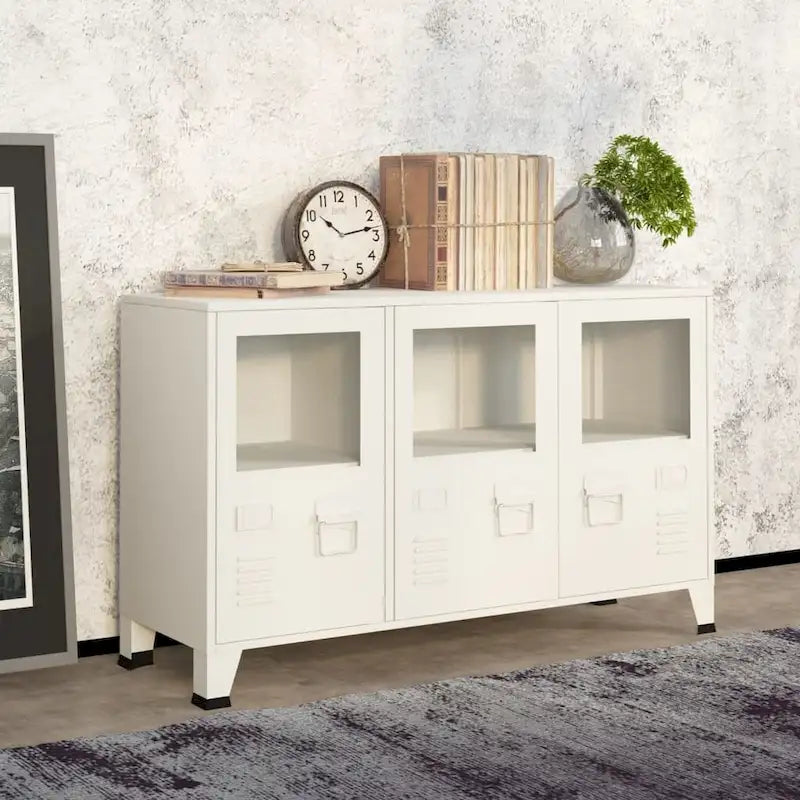 Buffet Bahut Industriel en Métal avec Portes Vitrées Trois Portes