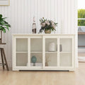 Buffet bahut blanc en MDF E1 avec portes coulissantes en verre, étagère intérieure réglable et pieds antidérapants