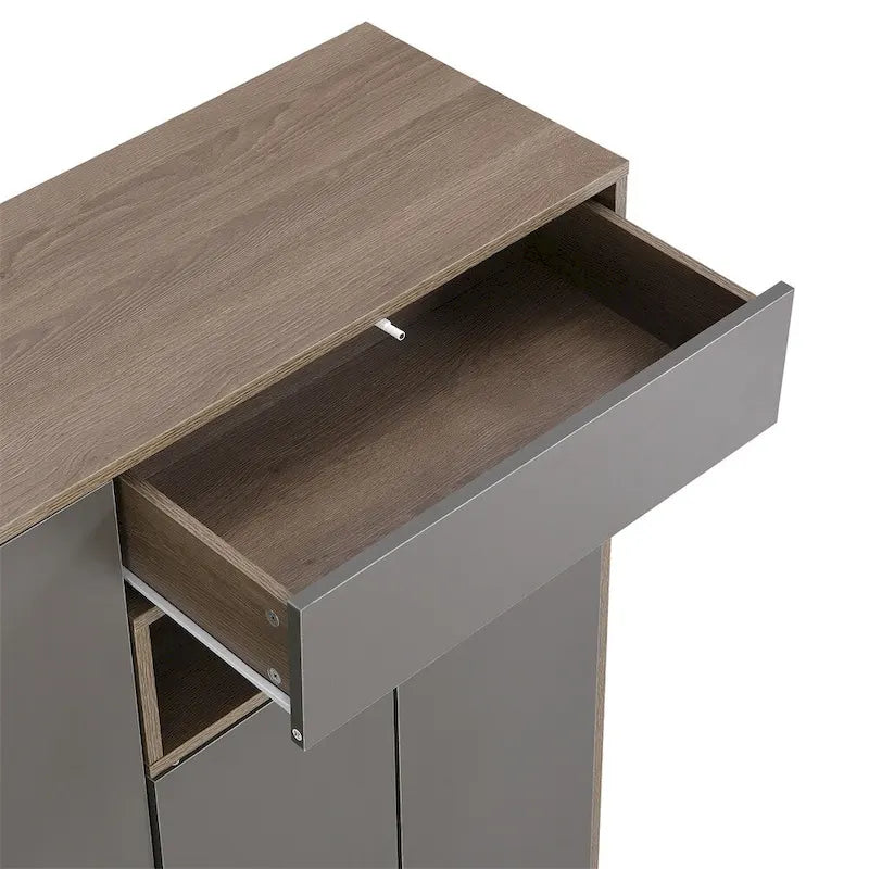 Meuble à chaussures 2-en-1 avec banc rembourré, portes à ouverture par poussée, étagères réglables, panneau de particules anti-basculement