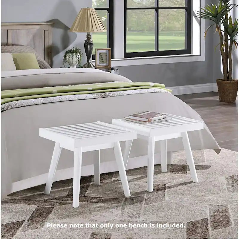 Banc à lattes en bois massif, finition blanche, pieds fuselés, pin de Nouvelle-Zélande, style ferme, entrée, chambre