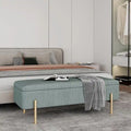 Banc de rangement ottoman en chenille verte avec couvercle à charnières de sécurité doubles et pieds en métal doré