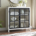 Meuble d'appoint de 80 cm Deux portes vitrées style Crittall Étagères réglables Passe-câbles MDF Acier Finition aspect bois